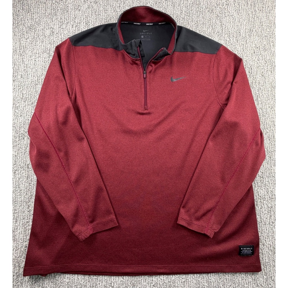 Nike Golf 1/4 Zip Pullover Mens 2XL Burgundy Black Dri-FIT AH5548-681
